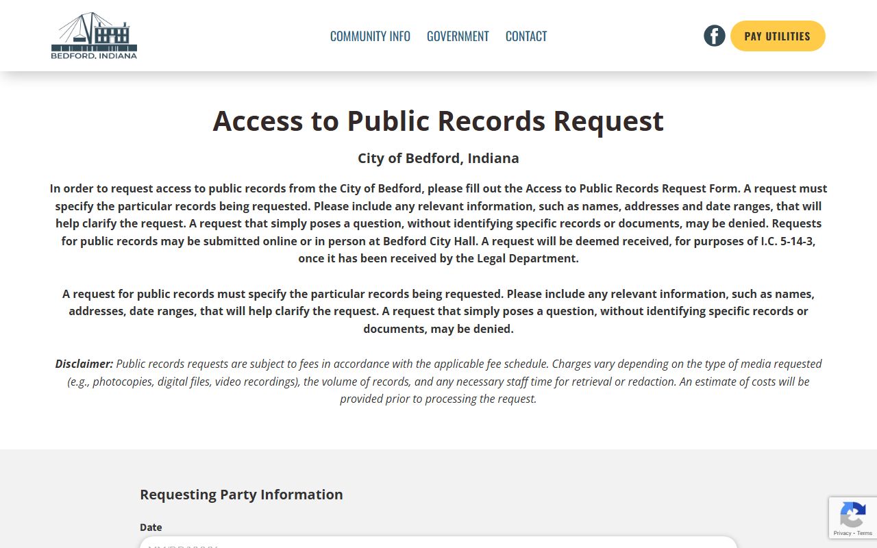 Bedford residents directory city public records request page