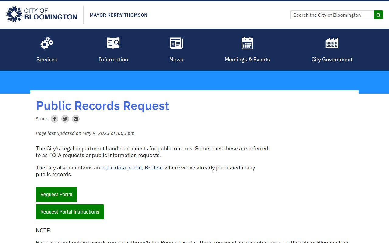Bloomington residents directory public records request page