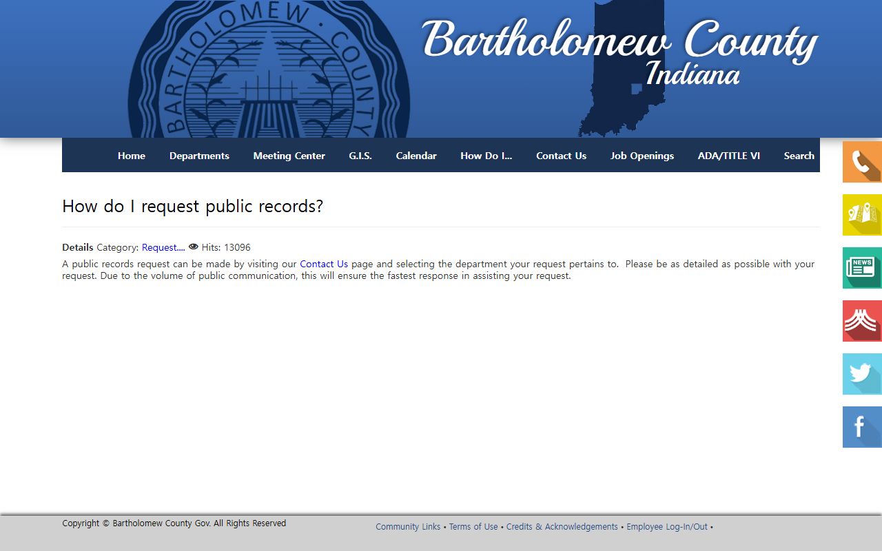 Columbus residents directory Bartholomew County public records FAQ page