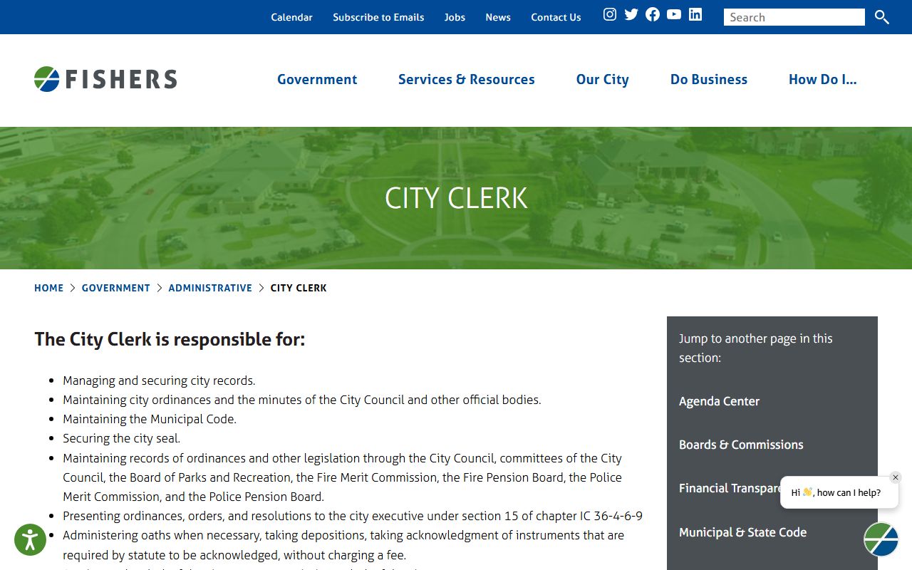 Fishers residents directory city clerk office page