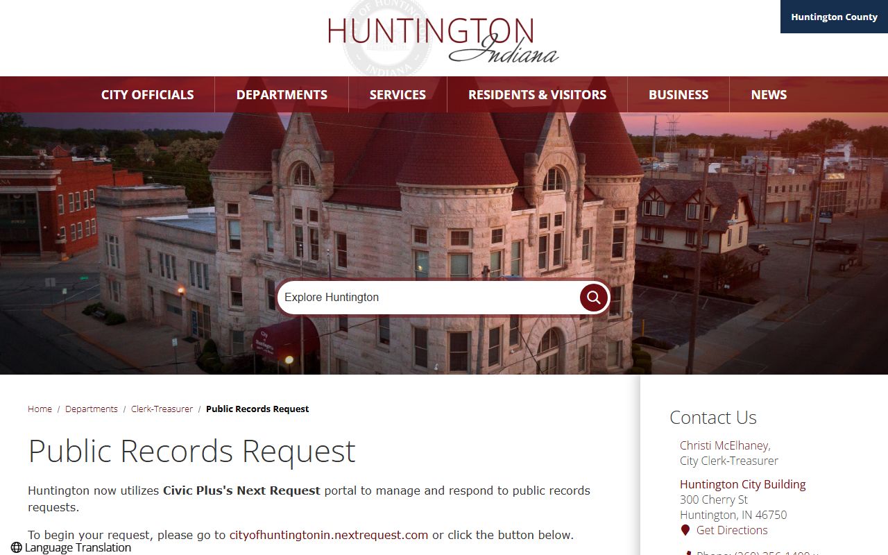Huntington residents directory city public records request page
