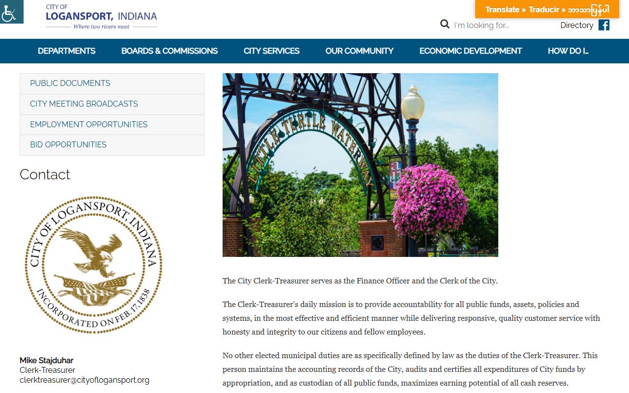 Logansport residents directory city clerk-treasurer page
