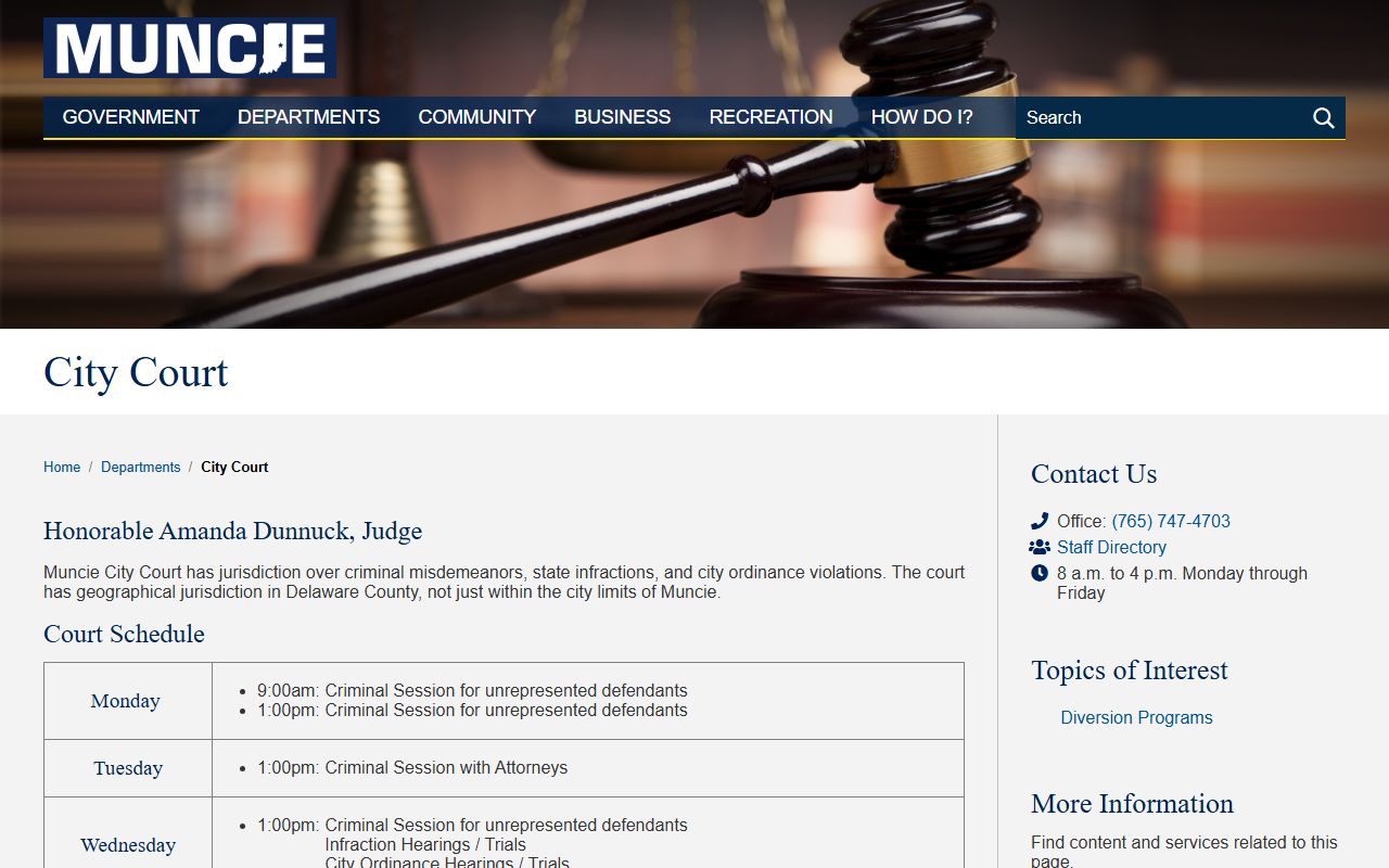 Muncie residents directory city court page