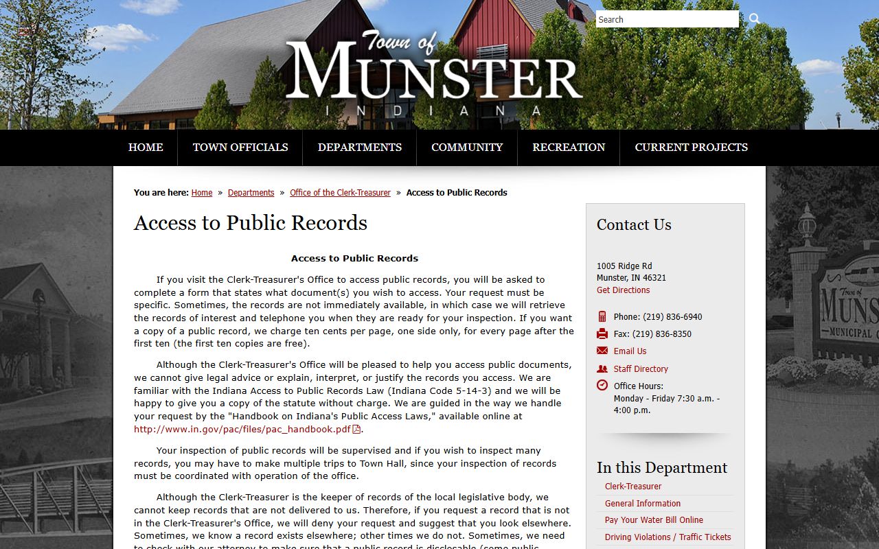 Munster residents directory town records access page