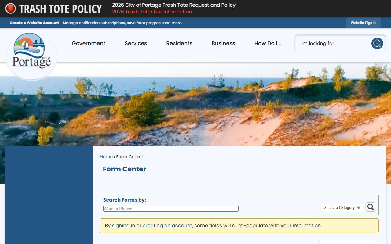 Portage residents directory records request form page