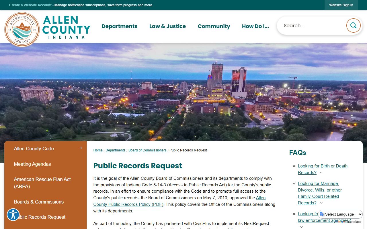 Allen County residents directory public records request portal