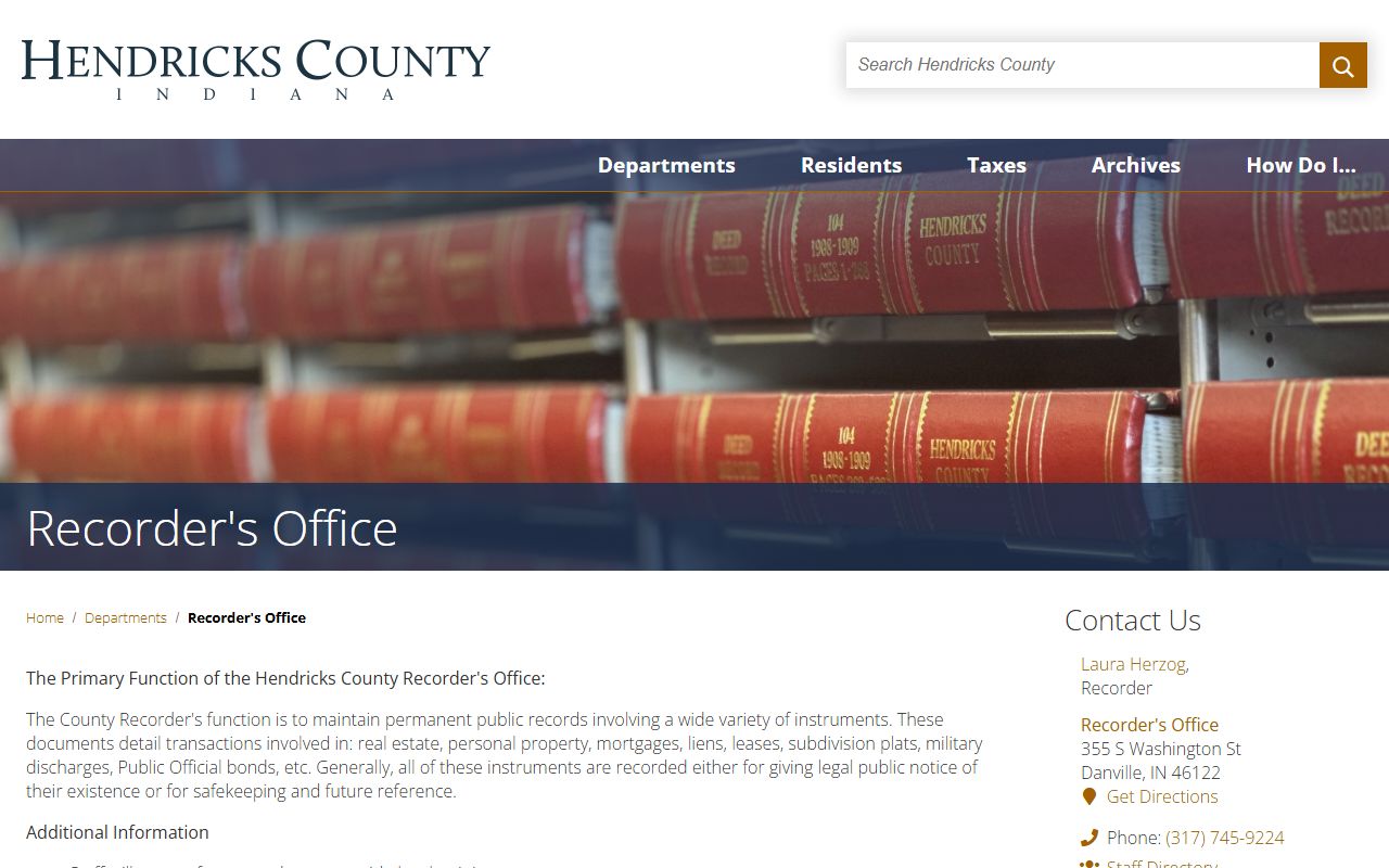 Hendricks County residents directory recorder office portal