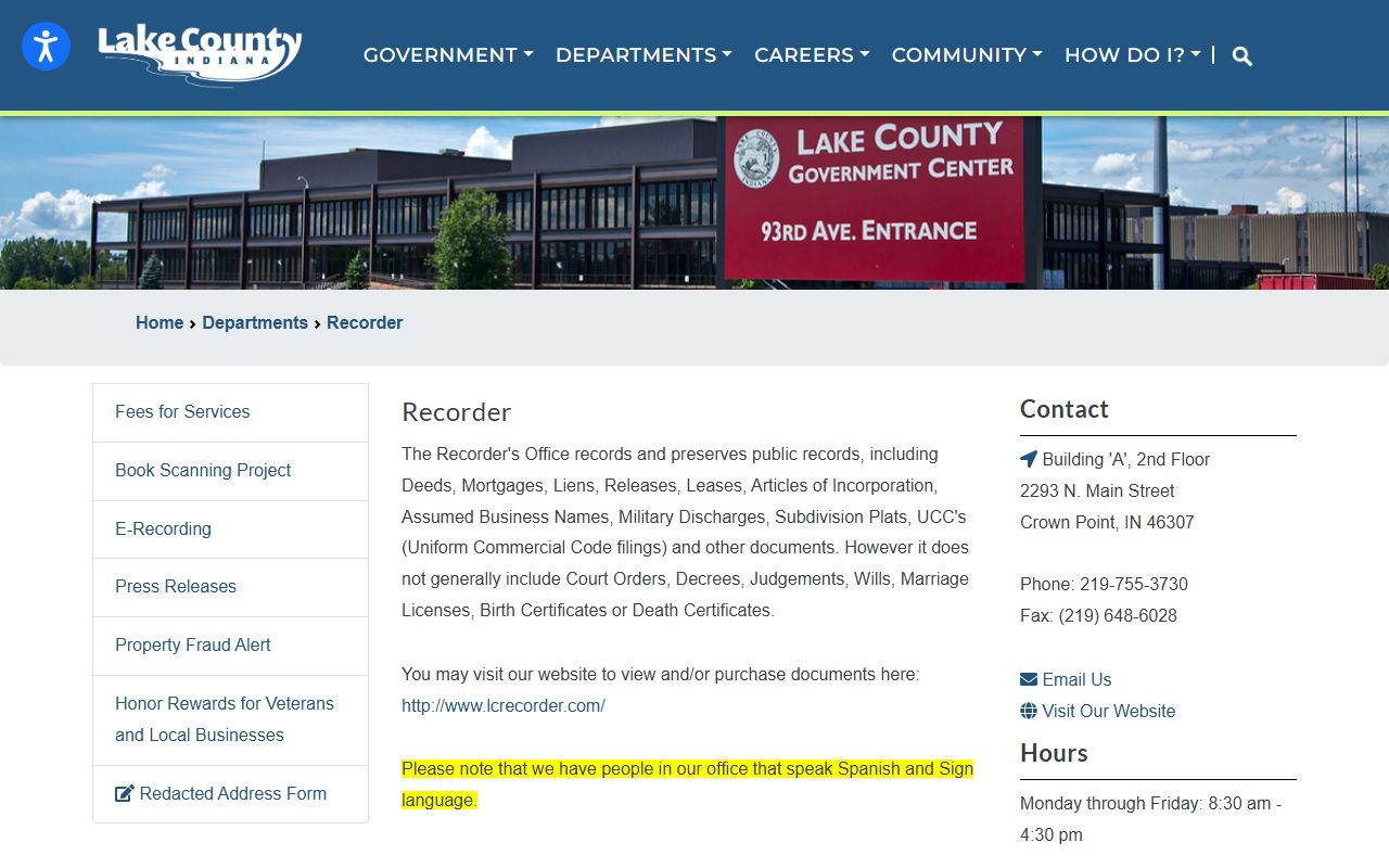 Lake County residents directory recorder office page