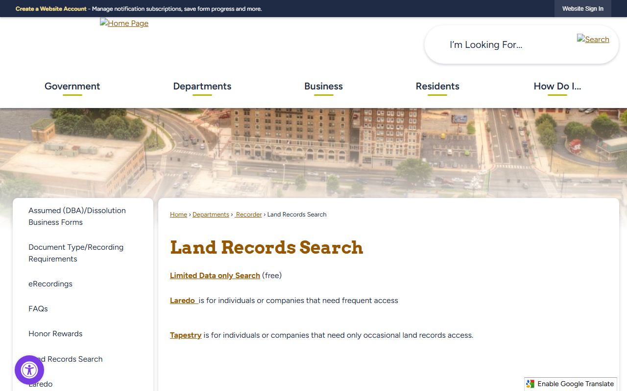 St. Joseph County residents directory land records search page