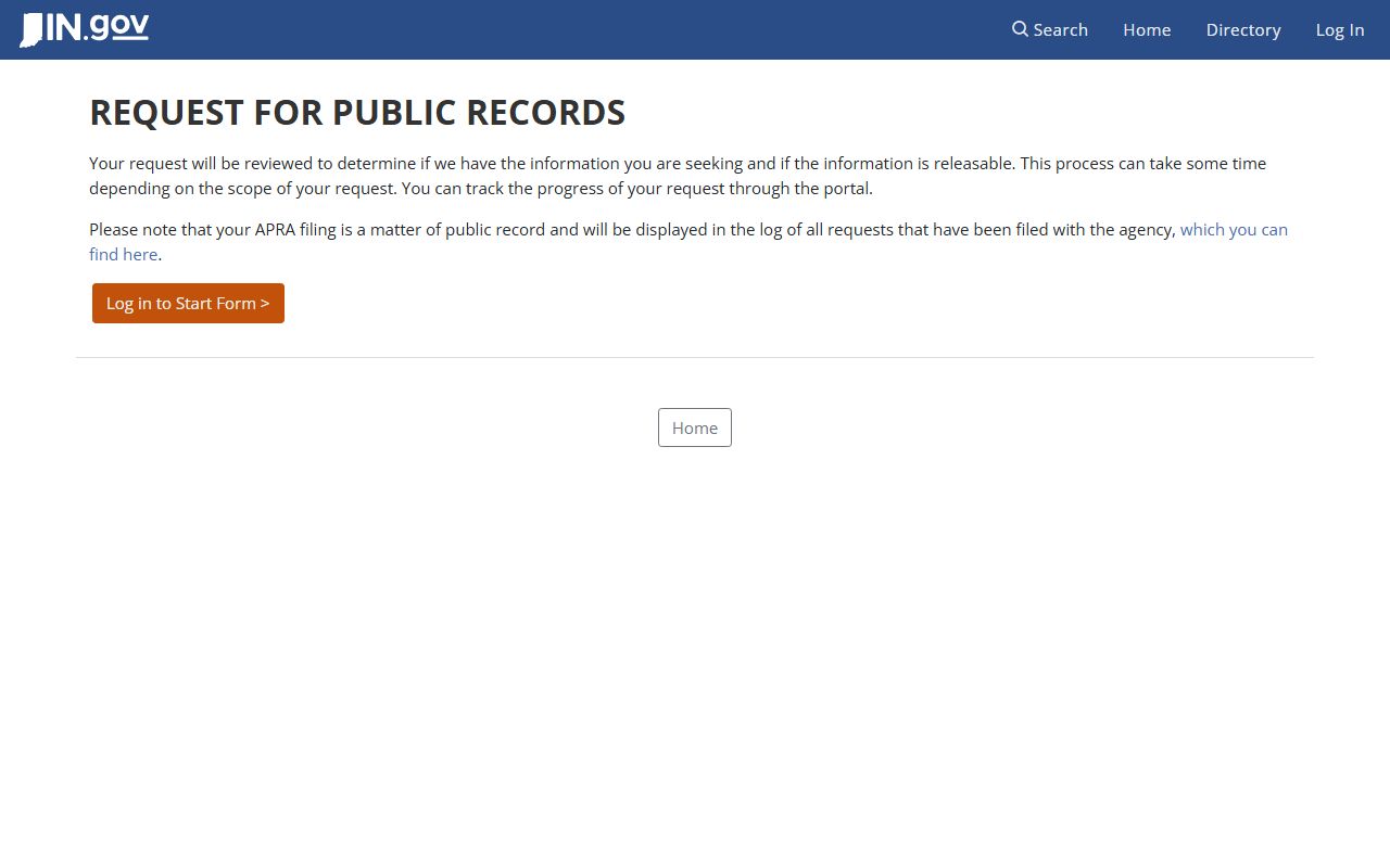Indiana residents directory APRA public records request form