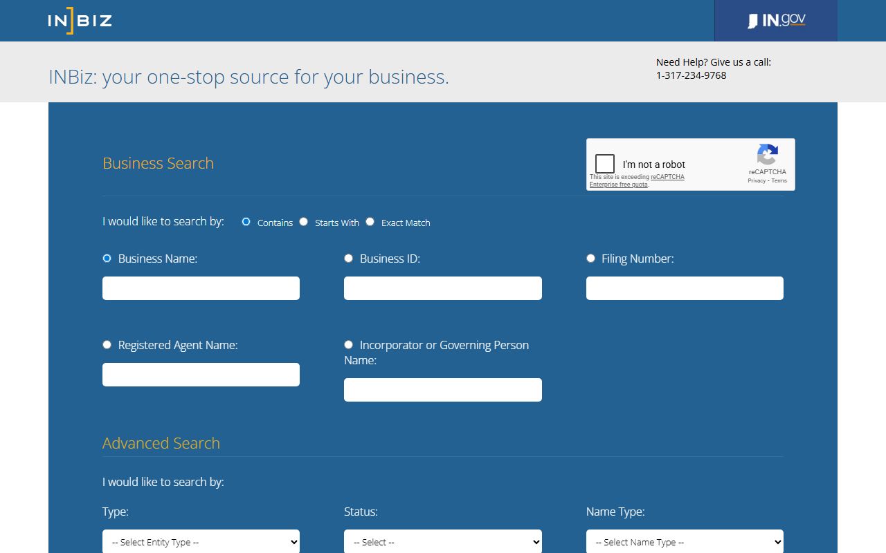 Indiana residents directory business entity search tool